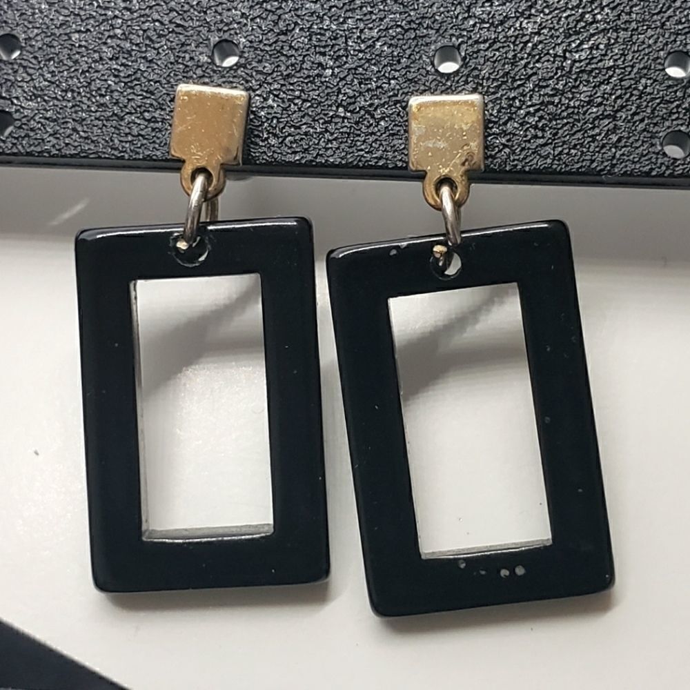 Chic Abstract Rectangle Dangle Earrings Black